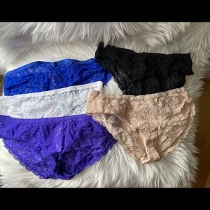 Lot of 5 Victoria’s Secret lace panties size Medium. Bikini fit.